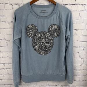 Disney Parks Mickey Ears Icon Sequin Lace Long Sleeve Blue Size Small